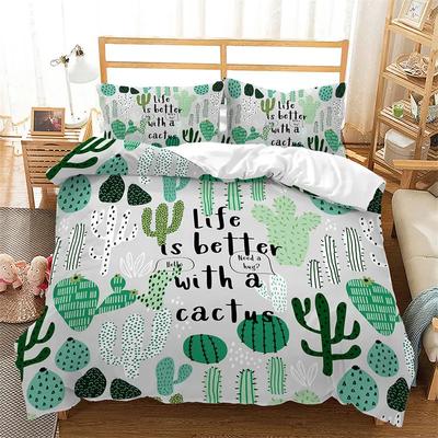 Cartoon Cactus Duvet Cover Twin King Spring Garden With Boho Style Bouquet of Thorny Plants Blossoms Decor 3 Piece Bedding Set