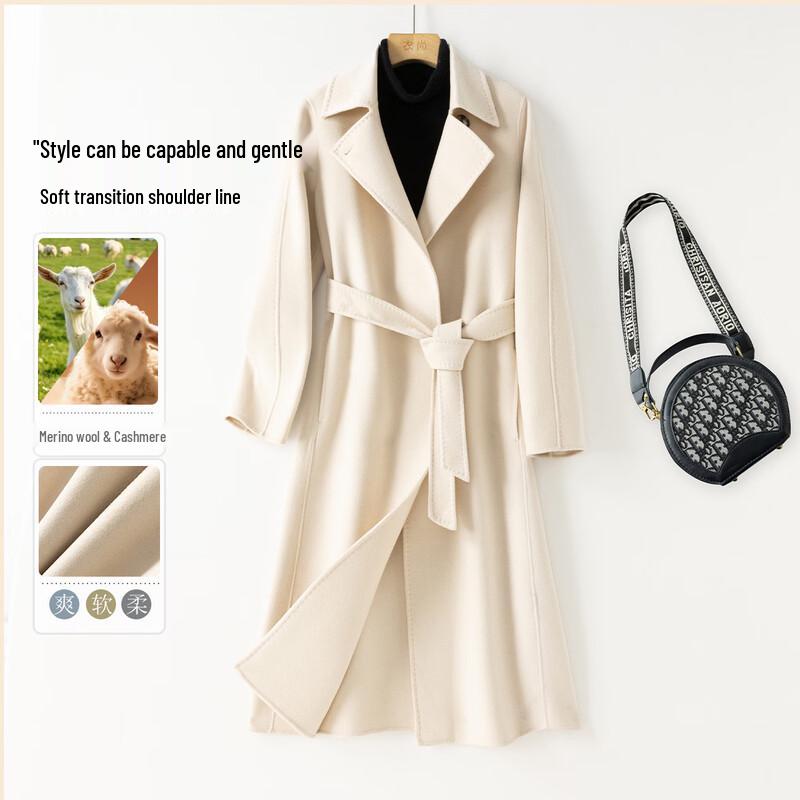 Women's Minimalist Wool-Cashmere Tie-Waist Long Coat