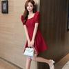 Be Careful with Backless Square Neck Bubble Sleeves Red Dress Women's Waist and Thin Temperament Age-reducing Skirt