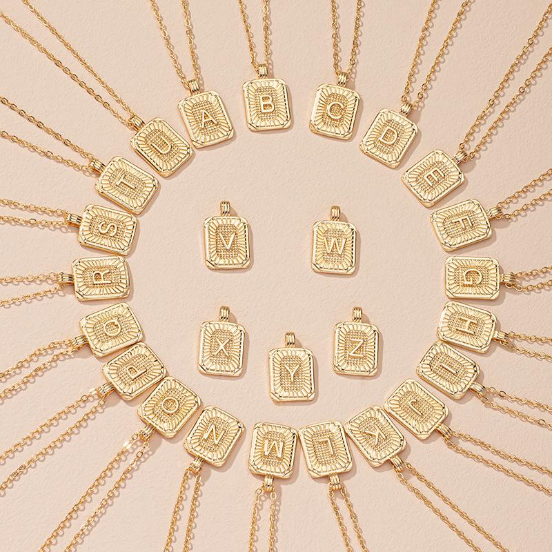 Square Brand 26 English Letter Necklace Hip-hop Necklace Ins Style Female European and American Design Sense Clavicle Chain