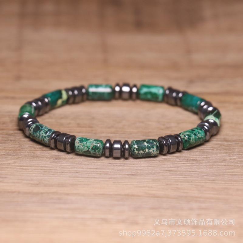 Red Imperial Jasper Hematite Tube Bracelet – Adjustable Beaded Jewelry, Passion Protection Gift for Men & Women