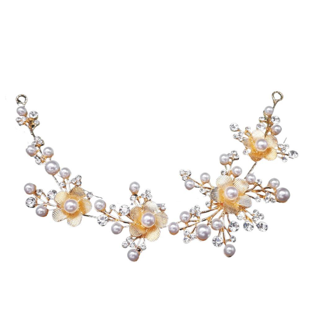 

Элегантный головной убор со стразами, жемчужными бусинами, свадебный, кристальный, для вечеринки по случаю дня рождения Gold Flower