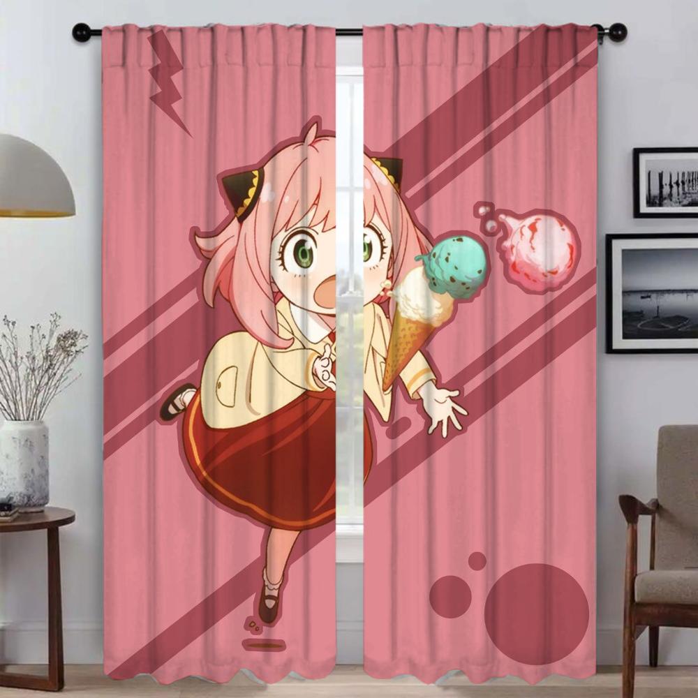 Elegant Room Curtains for Living Room Spy X Family Shades Tulle for Bedroom Partition Home Interior Curtains 2 Pieces Curtain