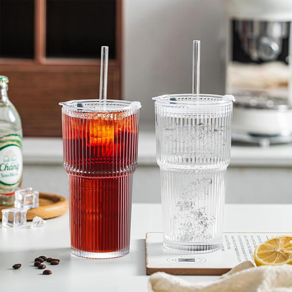 Sturdy And Durable Glass Iced Coffee Cup With Leak-proof Lid And Wide Mouth Opening When Feel Tired