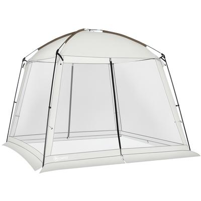 Tente de Jardin 3x3 m pour 6-8 Personnes avec 4 Moustiquaires et 2 Portes Protection UV50+ avec Sac de Transport Blanc