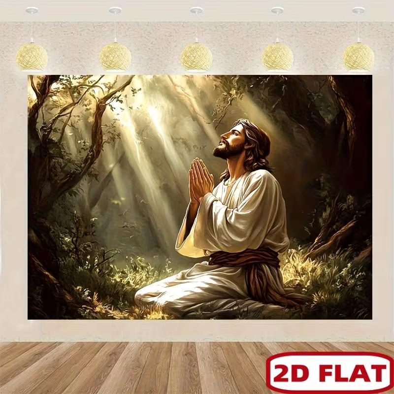 2D Forest Sunlight Jesus Backdrop for Worship & Christian Home Decoration