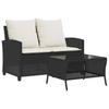 2 Seater Garden Sofa with Cushions & Table Black Poly Rattan