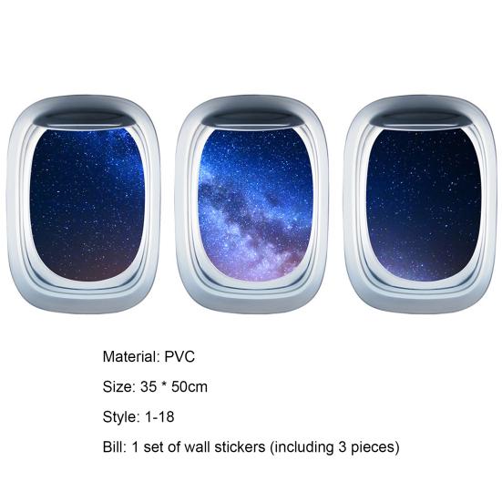 3Pcs/Set Airplane Window Decal Three-dimensional Self Adhesive Window View Landscape Wall Decor Airplane Wall Stickers for Home