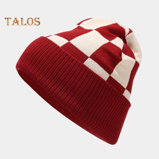 3 st/set Unisex Vintermössa Halsduk Handskar Set Förtjockad Varm Mössa Rutigt Tryck Elastiska Pekskärmshandskar Vindtät Vinter Utomhus Cykling Kupolhatt