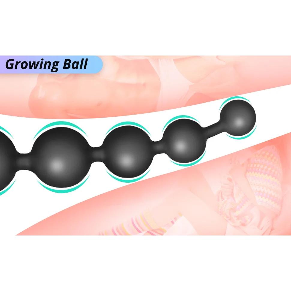 Silicone Anal Beads with Flexible Chain Prostate Massage Butt Plug for Men/Women Couples, Soft Anal Trainer Anus Dilator Sex Toy