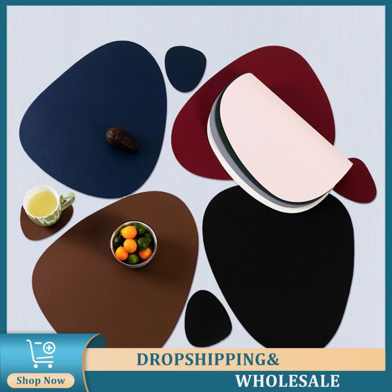 

2Pcs PU Leather Dual Sided Placemat And Coaster Set Upgraded Coffee Mats Home Kitchen Dining Table Place Mats Nordic 46x37cm with coaster