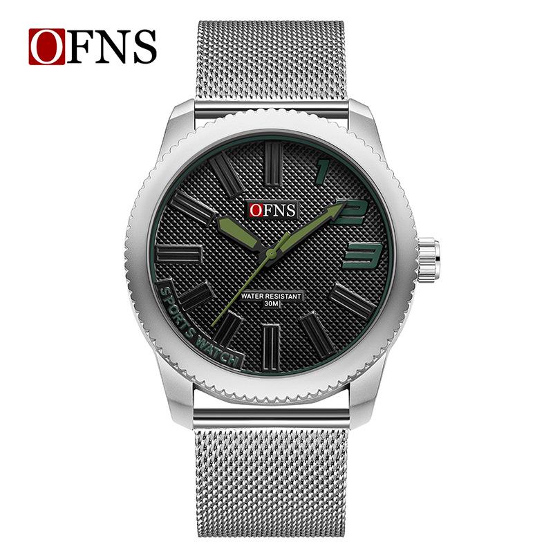 OFNS Men's Ultra-thin Quartz Wristwatch with Rotating Bezel and 3D Markers