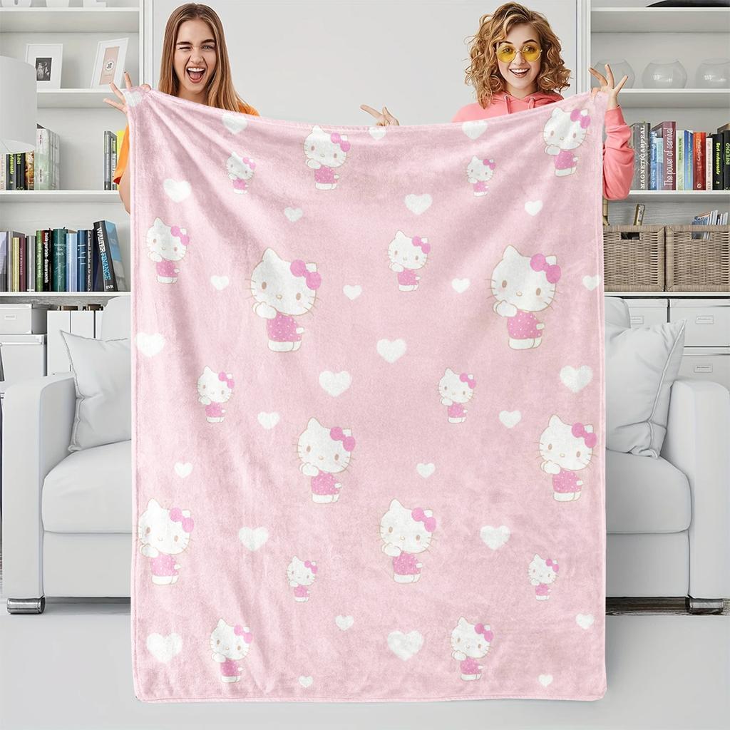 Sanrio Hello Kitty All-Over Print Pink Flannel Blanket Soft Warm Plush Throw Sofa Bed Cover Office Nap Shawl Travel Camping Gift