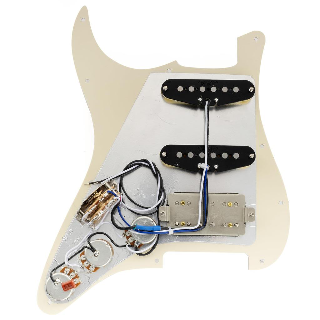 Musiclily Pro SE Prewired Pickguard Alnico 5 Pickup and 5WAY Super Switch Set for ST Strat Electric Guitar 4 Ply Aged White Pearl ST-HSS-60SE