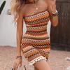 Ärmelloses Racerback Figurbetontes Strandkleid mit Kräftiger Stickerei und Fransen für Sommer/Herbst - Damen Kurzarm Strickkleid
