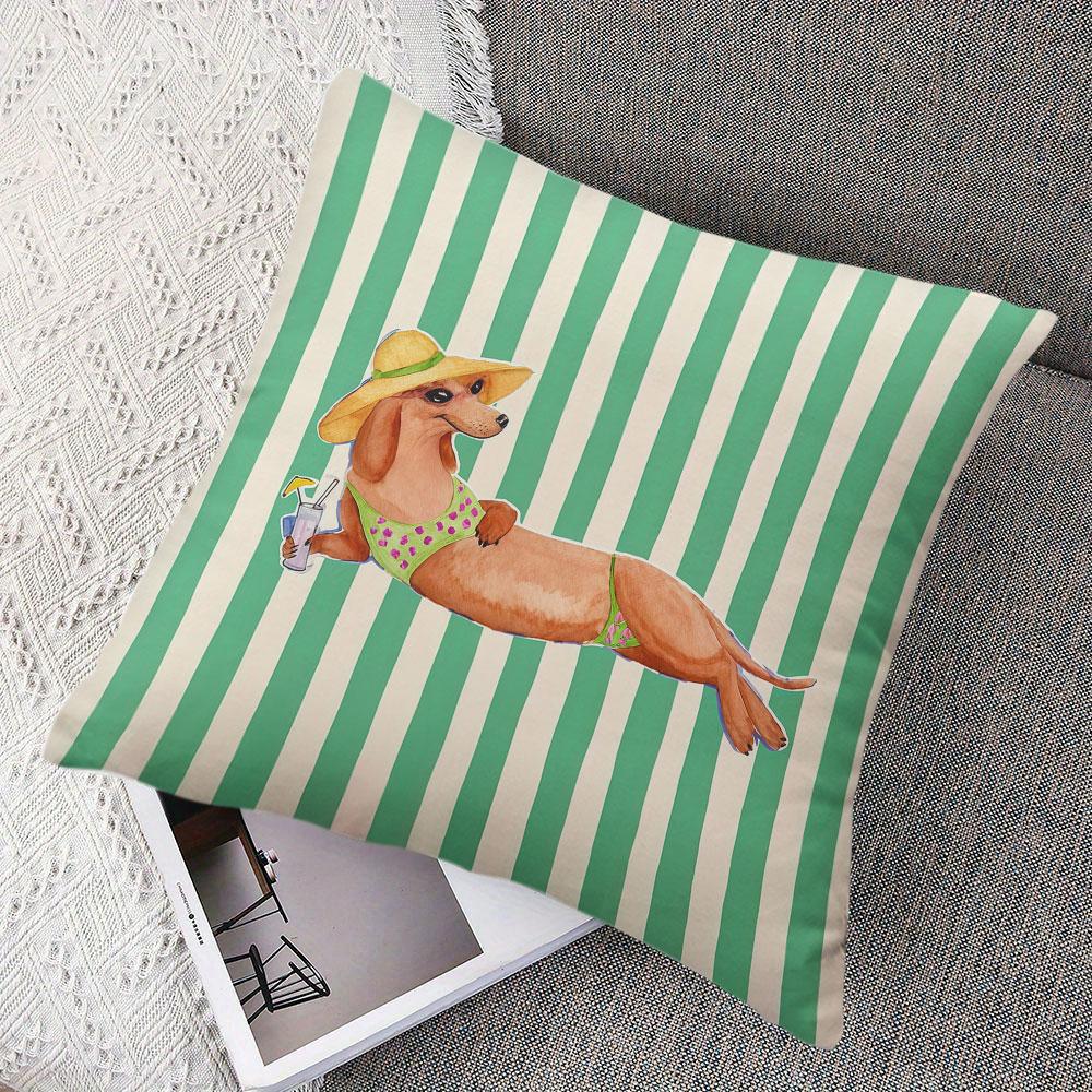 Vacation Dachshund Print square Jacquard Pillow Cover for Sofa Office Waist Cushion Cover Home Decorative Pillowcase