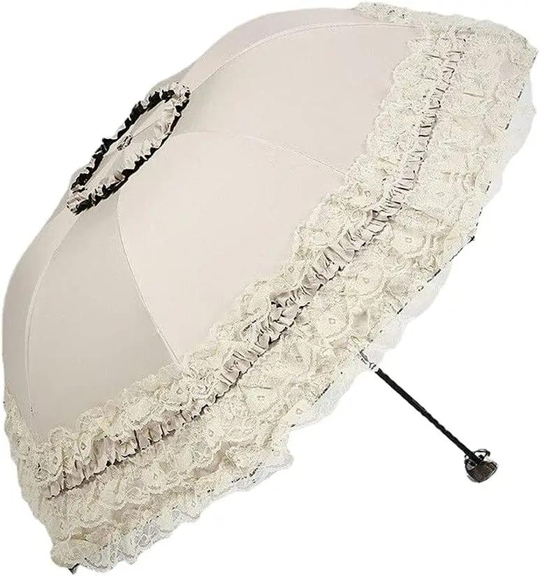 White Lace Umbrella Female Backpack Lolita Strong Portable Beach Umbrella Beautiful Windproof Parasol Paraplu Rain Gear