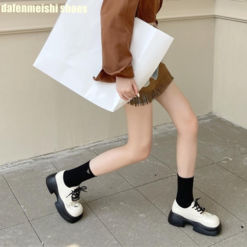 Square Toe Platform Women Loafers Shoes 2025 Summer New Lace Up Thick Sole Mixed Color Shoes Real Leather Shoes
