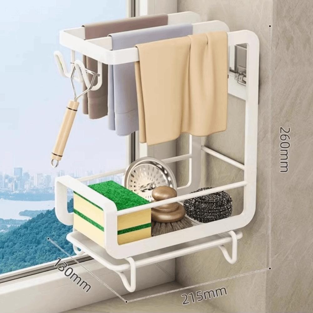 Multifunctional Wall-mounted Dishcloth Rack 2 Layers Countertop Sink Drain Rack Space Saving Kitchen Storage Rack Kitchen