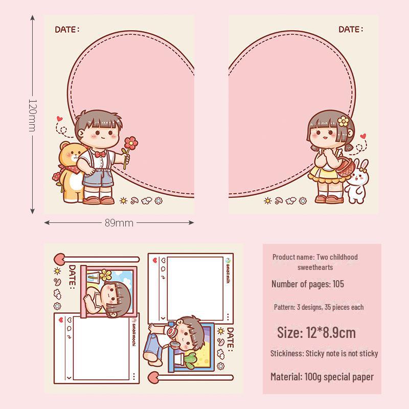 Cartoon Cute Girl Heart Sticky Notes & Collage Notebook for Primary Students