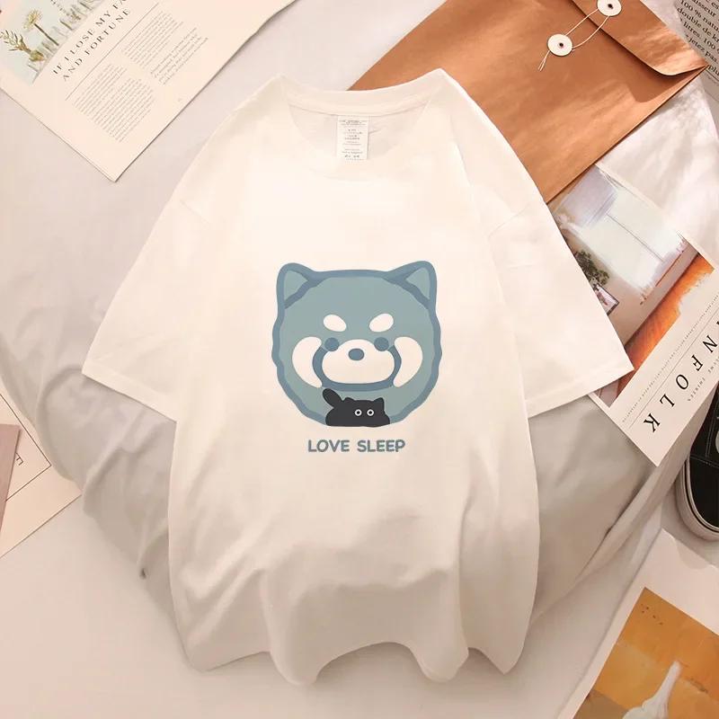 Korean Fashion Tees Summer Kawaii T-shirt Japanese Cartoon Cute Cat Short Sleeved Tshirt Pet Graphic Blouse Streetwear Clothes