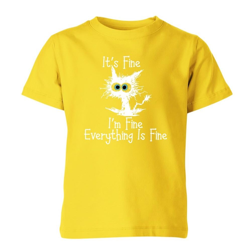 Its Fine Im Fine Everything Is Fine Funny Cat Cartoon Meme Unisex Kids T Shirt