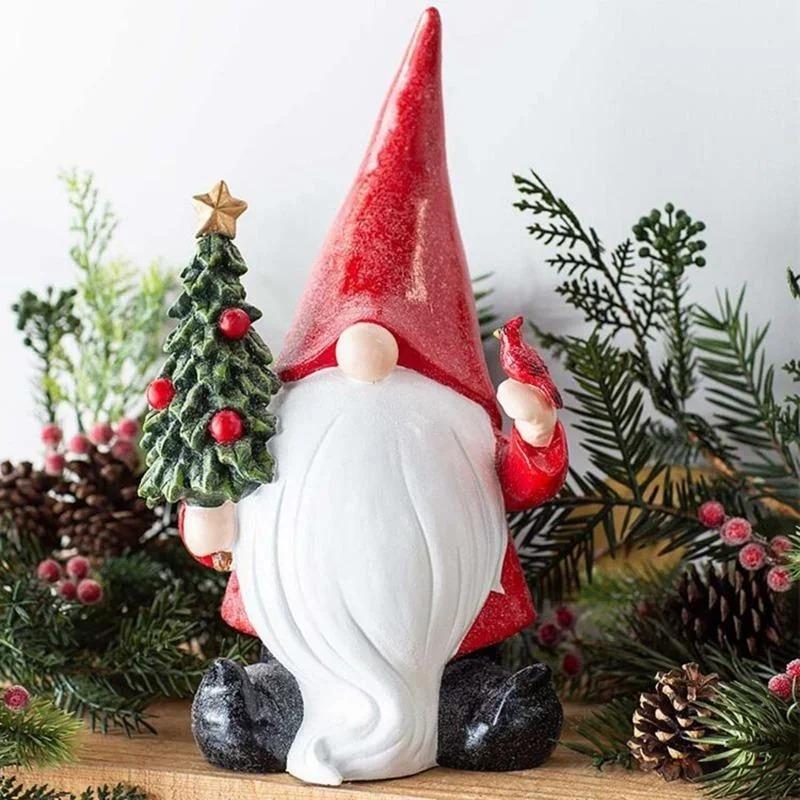 Santa Claus Statue Christmas Resin Craft Home Decoration Gnome Holding Christmas Tree Ornaments Garden Microlandscape Decor