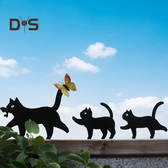 Zahradní cedule s kočkami, kovové sochy s černými siluetami koček, odpuzující ptáky, venkovní dekorace, cedule s kočkami pro matky a děti, dekorace na dvůr a trávník.