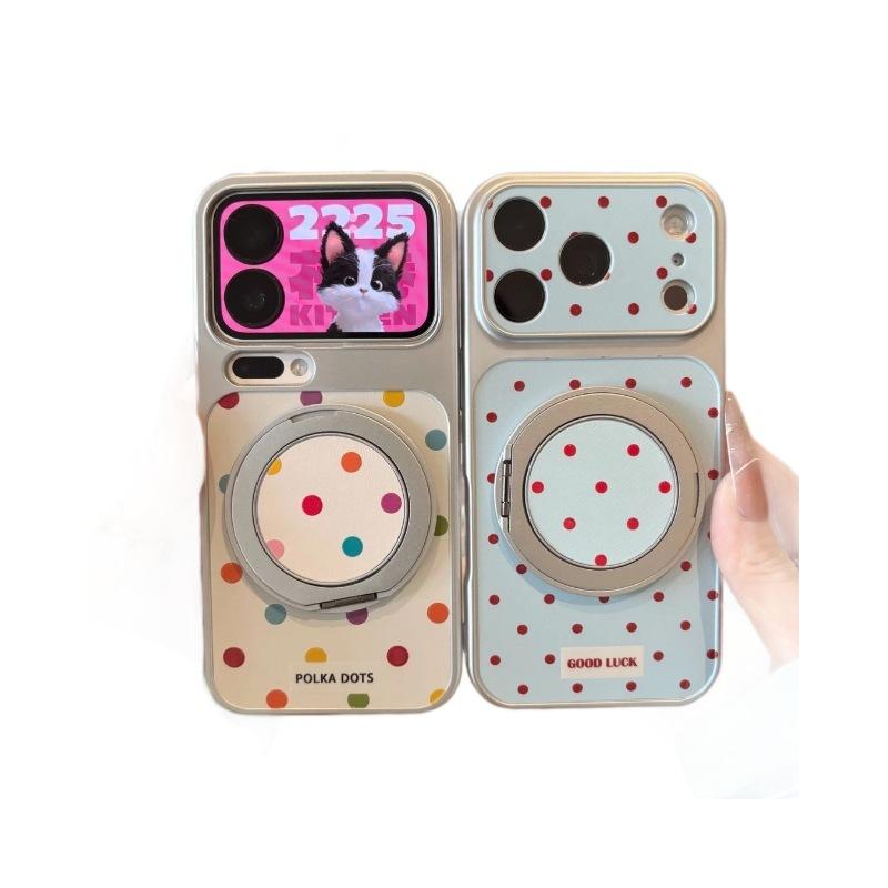 Applicable to iPhone17ProMax color polka dot mobile phone case rotating bracket magnetic suction Apple 16 anti-drop soft case 13