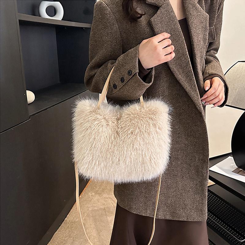 Faux Bag Tote Fur Womens Bucket Plush Luxury Design Ladies Handbags Soft Winter Crossbody Shoulder Bags