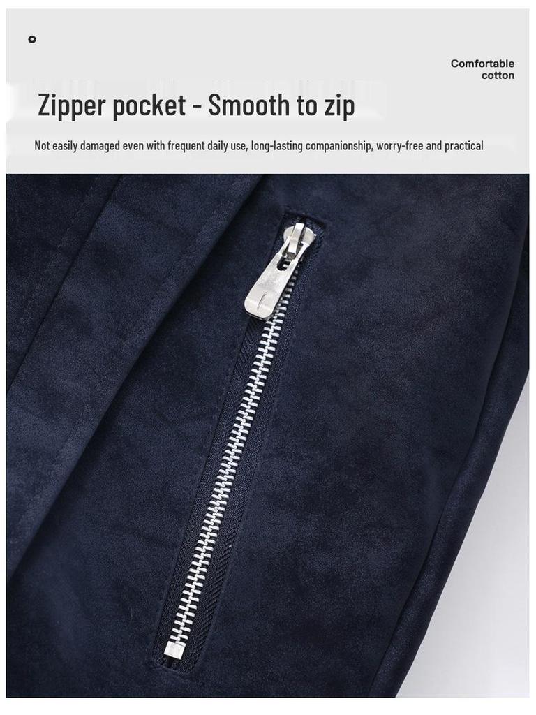 Men's Retro Stand Collar Velvet-Lined Leather Jacket - High-End Loose Fit for Autumn/Winter