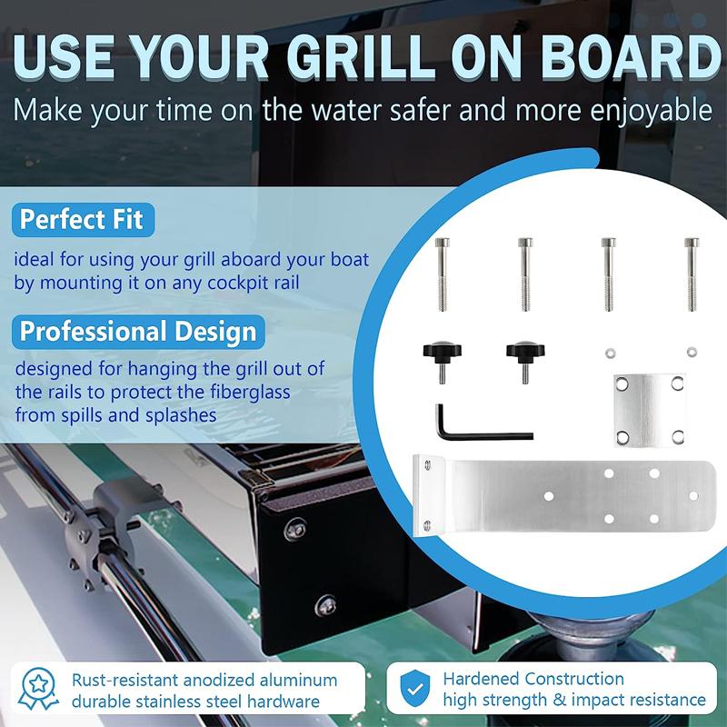 Marine Rail Mount Grill Bracket Kit 58182 Replacement for Any Kuma BBQ Grill Inboard/Outboard -Silver