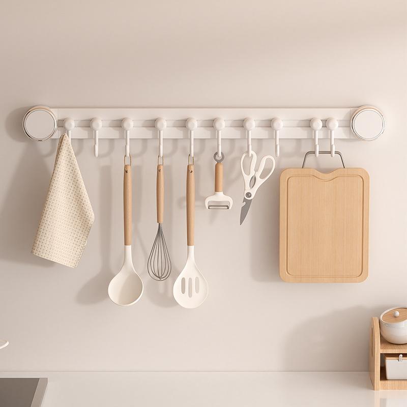 Suction Cup, Kitchen Hook, Non-punching Adhesive Hook, Strong, Not Falling Off, Row Hook, Sliding Spoon, Spatula Storage Wall, Wall Rack