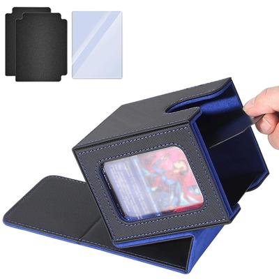 IVODEELA Magnetic Trading Card Deck Box Water Repellent PU Leather 100 Double Sleeved Cards Display Window 2 Dividers Vertical