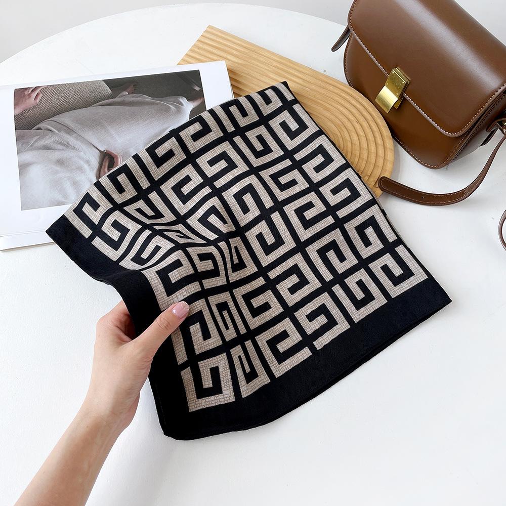 Cross-border shawl with paper print square scarf, silk scarf, women s spring and autumn herringbone pattern versatile scarf, scarf 65*65cm
