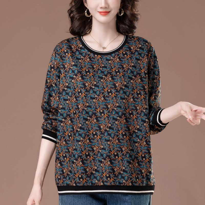 Women's Plus Velvet Sweatshirt - Oversized, Thickened Autumn/Winter Top for Middle-Aged & Elderly (Style 6287)