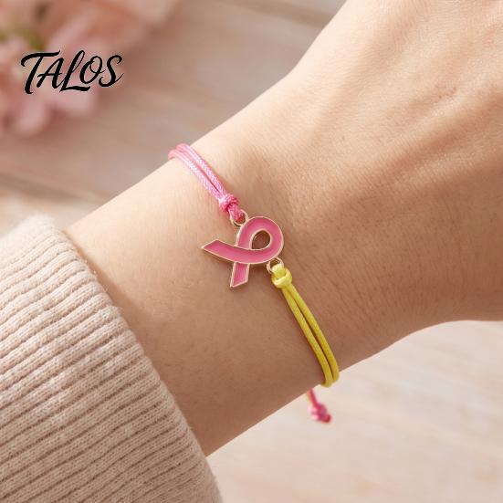 Braided Rope Wristband 2 Pcs Breast Cancer Awareness Bracelets, Adjustable String Comfortable Daily Wear Jewelry Bracelets with Ribbon Charm,