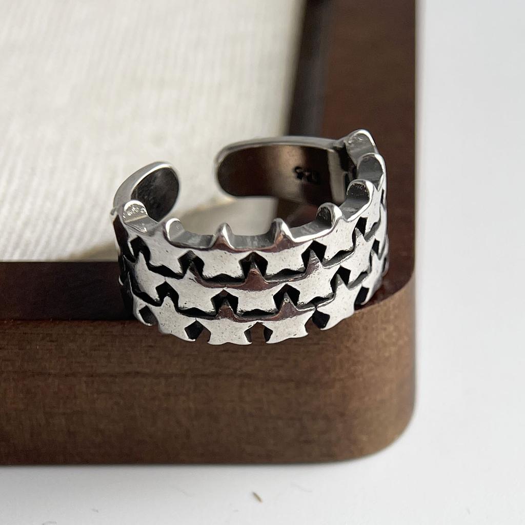 BF CLUB 925 Sterling Rings for Women Simple Geometric Handmade Irregular Retro Vintage Stars Ring Allergy For Birthday Gift