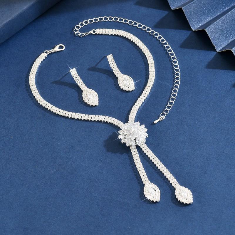 Floral Zircon Necklace Set Women Plated Bridal Jewelry With Earrings Elegant Wedding Party Accessory