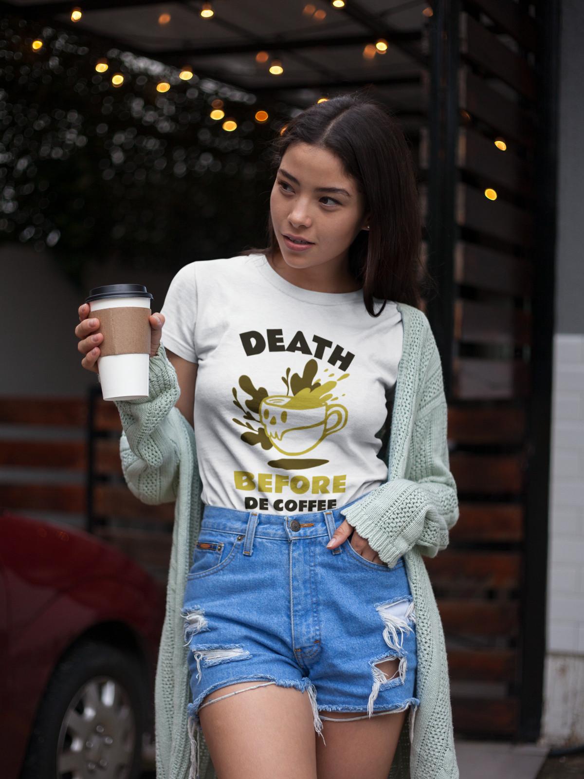 Organic Cotton Women s Oversize Coffee T-Shirt Mens Womens Tees Top Saying: Death Before De Coffee 2XL