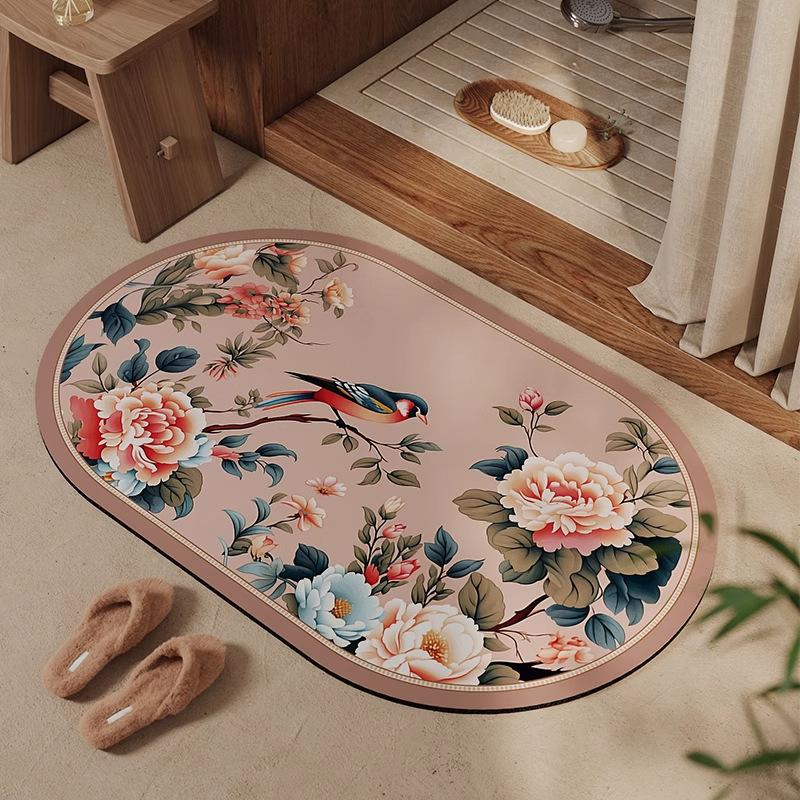 Traditional Chinese Style Elegant Bathroom Floor Mat Absorbent Diatomite Durable Stain Resistant Non Slip Entrance Mat For Bathroom