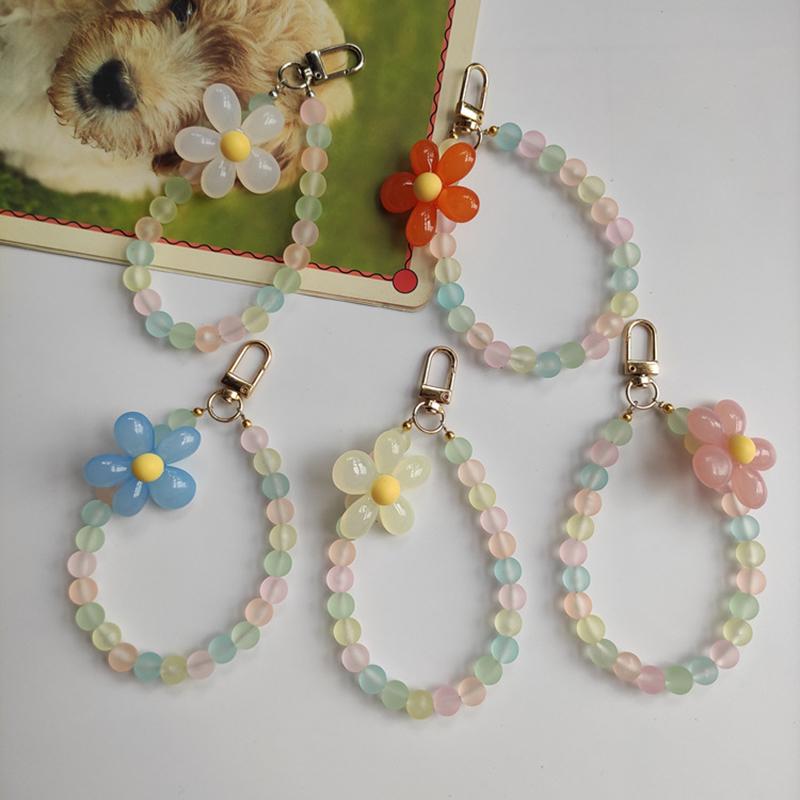 Jelly Color Flowers Mobile Phone Lanyard Wrist Strap Women'S Hand-Held Chain Short Anti-Lost Cell Phone Case Lanyard Key Pendant