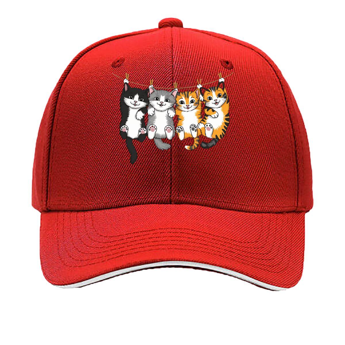 Cute Hanging Kittens Cartoon Cat Friends Illustration Sandwich Baseball Cap Unisex Women Sun Cap Outdoor Workouts Hat One Size