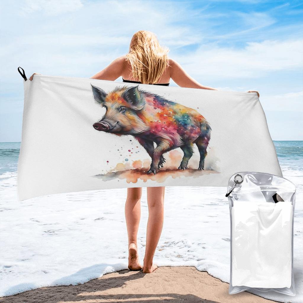 Colorful Watercolor Wild Boar Pig Beach Towel Soft Microfiber Quick Dry Absorbent Quick Towels For Yoga