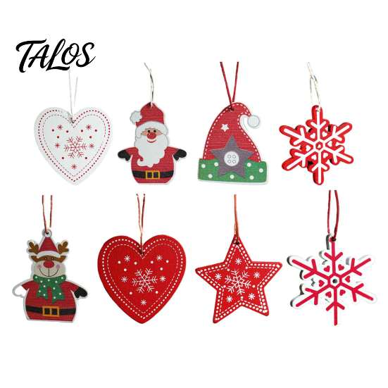 Retro Style Xmas Pendants Christmas Tree Wooden Pendant, Vintage Cartoon Ornament with Lanyards, Santa Claus Elk Snowflakes Lightweight Pendant