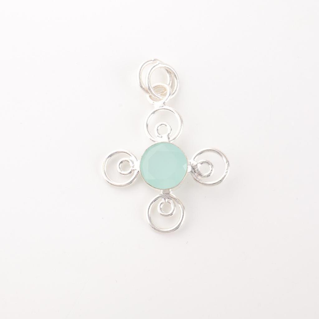 Aqua Chalcedony Gemstone 925 Sterling Silver Jewelry Handcrafted Boho Pendant PP-41-19