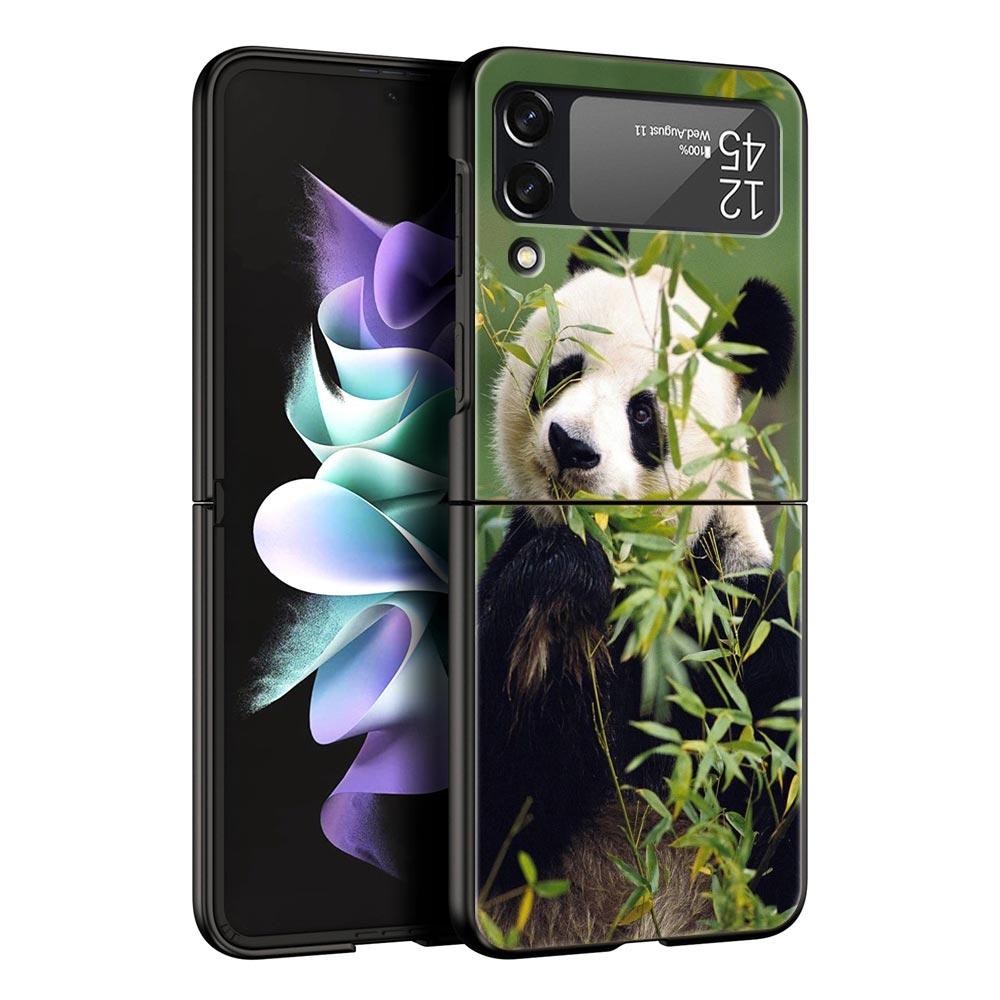 Phone Case For Samsung Galaxy Z Flip 3 4 5 Hard Black Folding PC Luxury For Samsung Z Flip3 Cover Protect Shell Fubao Panda