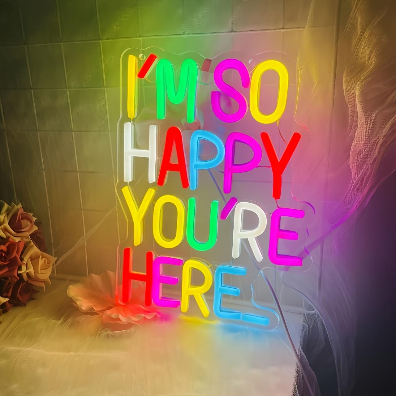 

I m So Happy You re Here Neon Sign Dimmable LED Wall Decor with Vibrant , Wall-Mounted Sign for Home, Office, Cafe