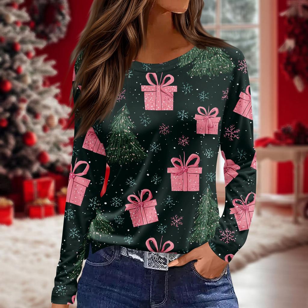 Dame Hverdagslig Langermet Trykket O-hals Topp