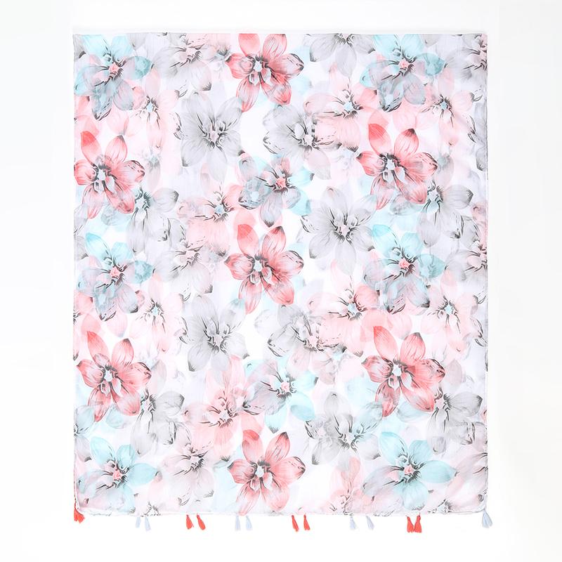 Luxury Brand Designer Scarf Vintage Blue Floral Print Scarf for Women Autumn Winter Scarves Neck Warmer Printed Hijab